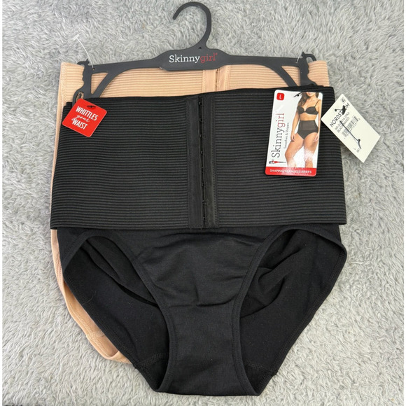Skinnygirl Other - Skinnygirl Waist Cinching Briefs Beige Black Scuba Large Tummy Shaping 2 Pair